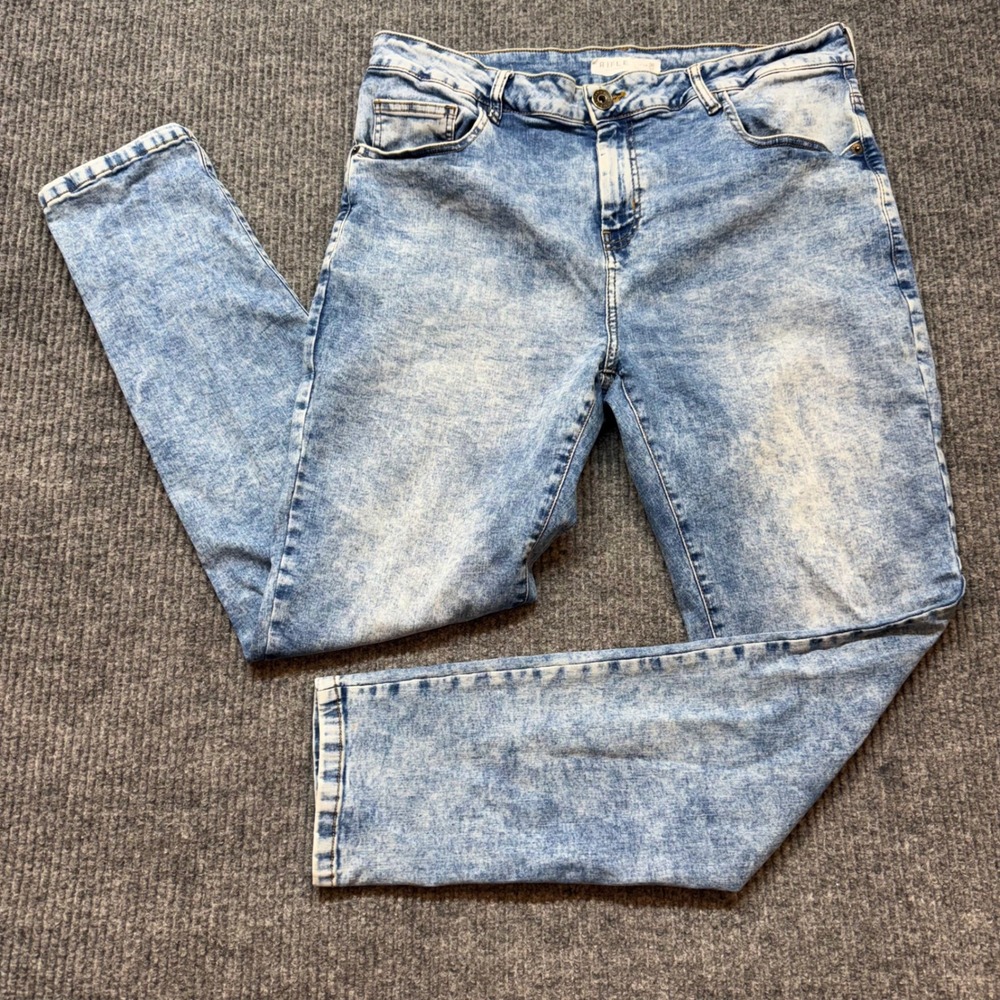 Rifle Acid Wash Stretch Jeans Mens 36x30 Blue Casual Denim Pants Retro Fit Y2K